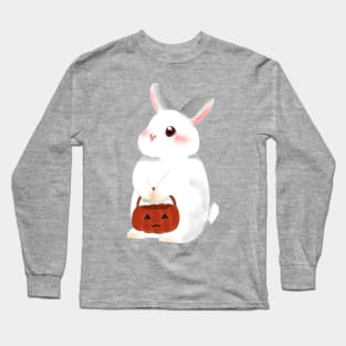 White Rabbit ready to Treat or Trick _ Bunniesmee Halloween Design Long Sleeve T-Shirt